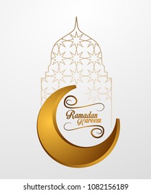 Beautiful Greeting Card, Ramadan Kareem greeting card template with golden crescent, vector islamic banner background design