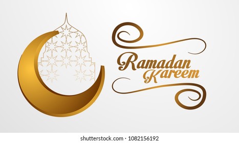 Beautiful Greeting Card, Ramadan Kareem greeting card template with golden crescent, vector islamic banner background design