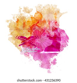 Beautiful greeting card for Ramadan Kareem with beautiful Arabic elements. 