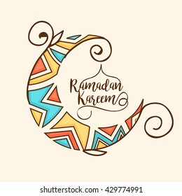 A beautiful greeting card of ramdan mubarak with decorated moon.