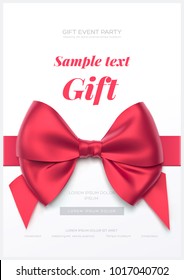Beautiful greeting card with red bow on white background. Valentine's day card. Vector illustration