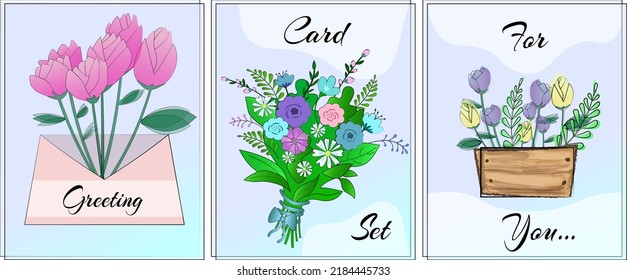 Beautiful greeting card set. Elegant flowers