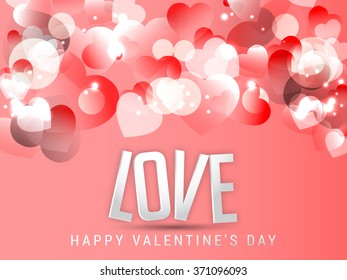 A beautiful Greeting card shiny pink hearts on Peach pink background.