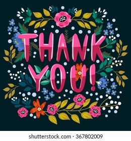 Beautiful greeting card "Thank you". Bright illustration, can be used as greeting card,invitation card for wedding,birthday and other holiday and cute summer background.
