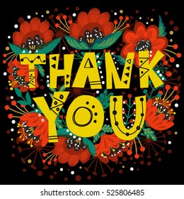 Beautiful greeting card "Thank you"  Bright illustration, can be used as creating card,invitation card for wedding,birthday and other holiday and cute summer background.
