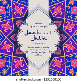 Beautiful greeting card. Vector illustration. Arab, Indian ornament. Invitation to a wedding, birthday, party and other holidays