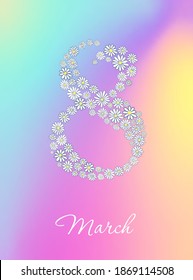 Beautiful greeting cards with the holiday of March 8, International Women's Day with spring flowers and lettering. Spring holiday. Vector illustration on white background
