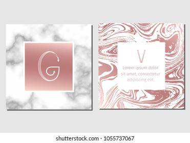 Beautiful greeting cards with marble texture and foil effect. Vector illustration.