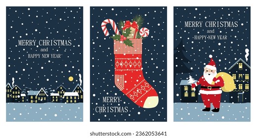 Beautiful greeting cards. Merry christmas and new year. Design elements for flyer, banner, postcard.