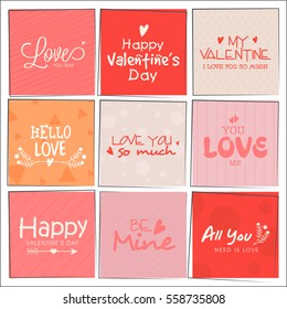 Beautiful greeting cards set with different typographic collection for Valentine's Day Celebration.