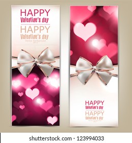 Beautiful greeting cards with white bows and copy space. Valentine's day. Vector illustration