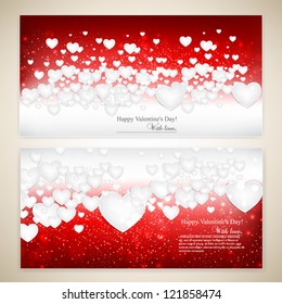 Beautiful greeting cards with white paper hearts and copy space. Valentine's day. Vector illustration