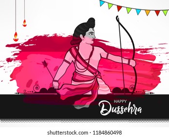 Beautiful greeting design for Happy Dussehra on decorative background.