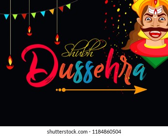 Beautiful greeting design for Happy Dussehra on decorative background.