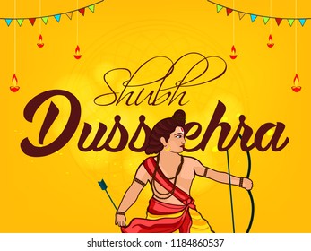 Beautiful greeting design for Happy Dussehra on decorative background.