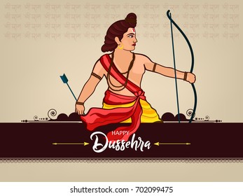 Beautiful greeting design for Happy Dussehra on decorative background.