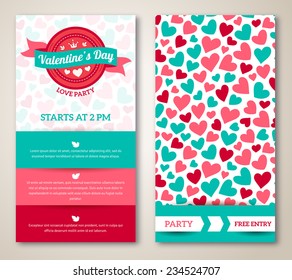 Bonitas tarjetas de felicitación o invitación con motivos cardíacos. Día de San Valentín. Ilustración vectorial. Plantilla tipográfica para el texto