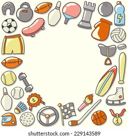 Beautiful greeting sport frame. Cute poster design. Hand drawn vector illustration.