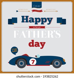 Beautiful greeting vector card "Happy father's day". Bright background with cute illustration and stylish typography.