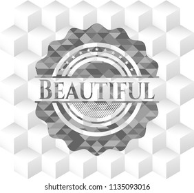 Beautiful grey emblem with geometric cube white background