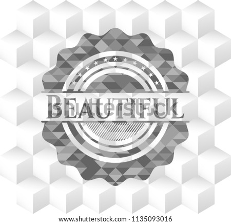 Beautiful grey emblem with geometric cube white background