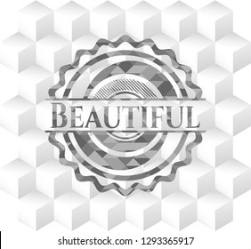 Beautiful grey emblem. Vintage with geometric cube white background