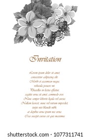 Beautiful grey floral frame. For your printed products design. Postcards, greeting cards and invitations for birthday, wedding, Valentine's day, party. Vector illustration.