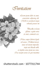Beautiful grey floral frame. For your printed products design. Postcards, greeting cards and invitations for birthday, wedding, Valentine's day, party. Vector illustration.