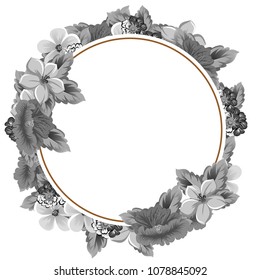 Beautiful grey floral frame. For your printed products design. Postcards, greeting cards and invitations for birthday, wedding, Valentine's day, party. Vector illustration.