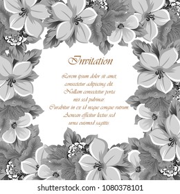 Beautiful grey floral frame. For your printed products design. Postcards, greeting cards and invitations for birthday, wedding, Valentine's day, party. Vector illustration.