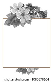 Beautiful grey floral frame. For your printed products design. Postcards, greeting cards and invitations for birthday, wedding, Valentine's day, party. Vector illustration.