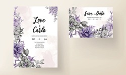 Beautiful Grey And Purple Flower Invitation Card