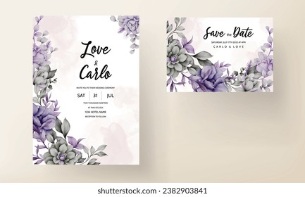 beautiful grey and purple flower invitation card