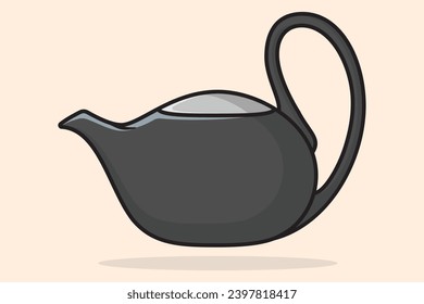 Beautiful Grey Tea Kettle vector illustration. Kitchen interior object icon concept. Morning Tea Teapot with closed lid icon design on light orange background.