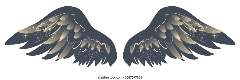 Beautiful grey yellow abgel wings, color vector illustration