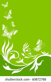 Beautiful grunge background with tropical flowers with butterfly