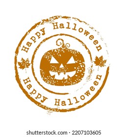 Beautiful grungy Halloween postal rubber stamp with pumpkin vector