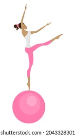 Beautiful gymnastic girl jumping and dancing with ball. Isolated icon. Vector illustration.