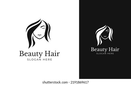Beautiful hair logo design. Beauty salon symbol with women face and hair icon