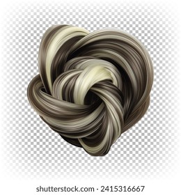 Beautiful hairstyle of highlighted dyed hair. Bun, rose, wedding hairstyle. Vector 3d realistic illustration isolated on white background.