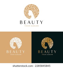 Schönes Logo-Design im Friseur. Frau mit altmodischem Logotyp. Feminine Logo-Vorlage.