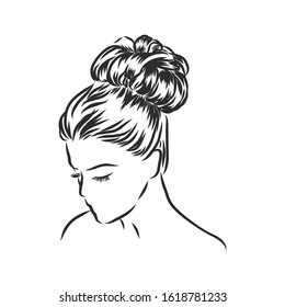 beautiful hairstyle for long hair, female silhouette, sketch illustration 