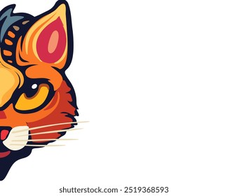Schöner halber Kopf einer Katze auf der linken Seite, Zentangle-Stil auf weißem Hintergrund, Kopienraum, handgezeichnete Vektorgrafik.