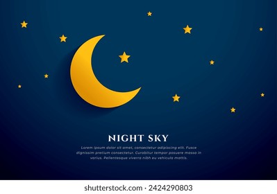 beautiful half moon and starry night sky background design vector