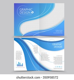 beautiful half-fold brochure template design with wave elements