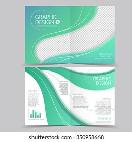 beautiful half-fold brochure template design with wave elements