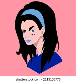 Beautiful half-turned girl. Avatar for social networks. Bright vector illustration in a flat style.