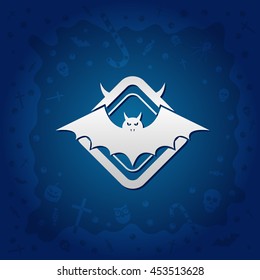 Beautiful Halloween background with golden vampire bat design and skulls, crosses, ghosts, zombies, coffins, bats and candies