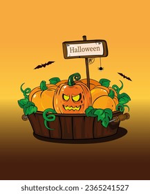 Beautiful Halloween illustration with mystic pumpkins. Greatest element for your poster design.