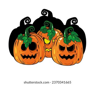 Beautiful Halloween illustration with three mystic pumpkins and on white background. Great element for your poster design.